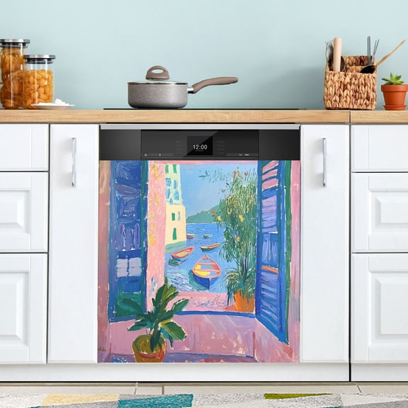 Yayeee Magnetic Dishwasher Cover for The Front Decoration Home Kitchen Machine Sticker Protector, Purple Window
