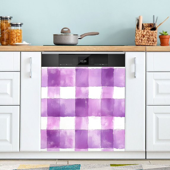 Yayeee Magnetic Dishwasher Cover for The Front Decoration Home Kitchen Machine Sticker Protector, Purple and White Pattern