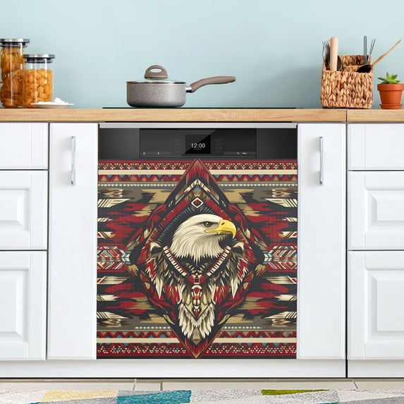 Yayeee Magnetic Dishwasher Cover for The Front Decoration Home Kitchen Machine Sticker Protector, Red Abstract Eagle