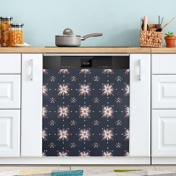 Yayeee Magnetic Dishwasher Cover for The Front Decoration Home Kitchen Machine Sticker Protector, Red Fireworks Pattern