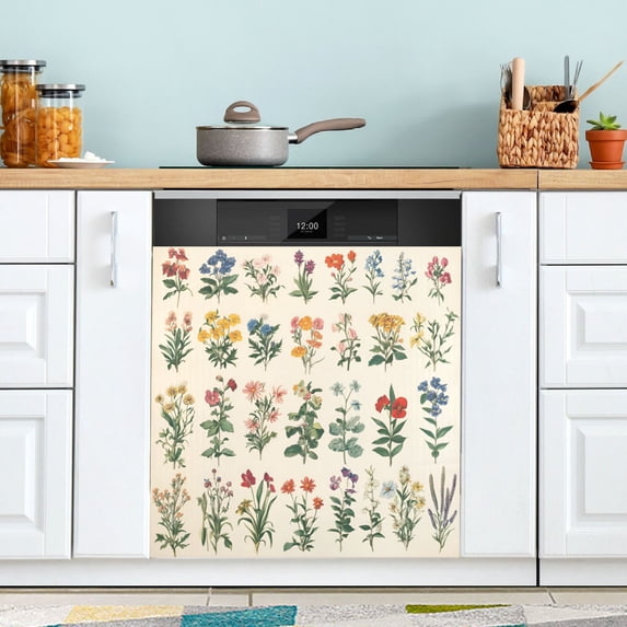 Yayeee Magnetic Dishwasher Cover for The Front Decoration Home Kitchen Machine Sticker Protector, Red Floral