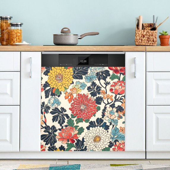 Yayeee Magnetic Dishwasher Cover for The Front Decoration Home Kitchen Machine Sticker Protector, Red Flowers Pattern
