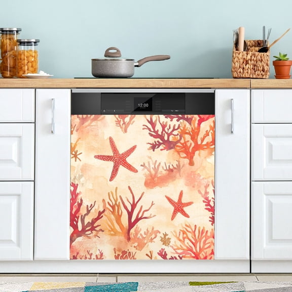 Yayeee Magnetic Dishwasher Cover for The Front Decoration Home Kitchen Machine Sticker Protector, Red Starfish
