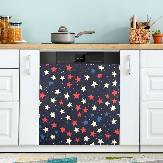 Yayeee Magnetic Dishwasher Cover for The Front Decoration Home Kitchen Machine Sticker Protector, Red Starry Pattern