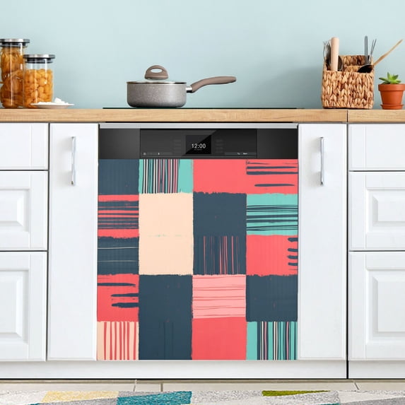 Yayeee Magnetic Dishwasher Cover for The Front Decoration Home Kitchen Machine Sticker Protector, Red Teal Plaid