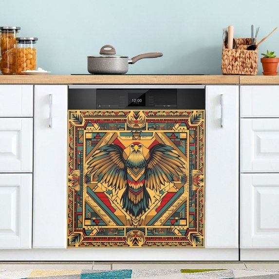 Yayeee Magnetic Dishwasher Cover for The Front Decoration Home Kitchen Machine Sticker Protector, Retro Abstract Eagle