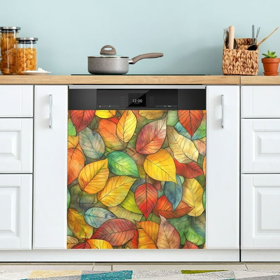 Yayeee Magnetic Dishwasher Cover for The Front Decoration Home Kitchen Machine Sticker Protector, Retro Autumn Leaves