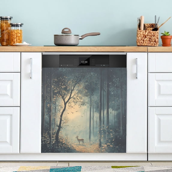 Yayeee Magnetic Dishwasher Cover for The Front Decoration Home Kitchen Machine Sticker Protector, Retro Forest