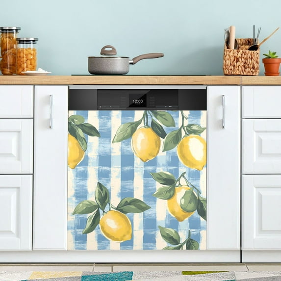 Yayeee Magnetic Dishwasher Cover for The Front Decoration Home Kitchen Machine Sticker Protector, Retro Lemon Leaves
