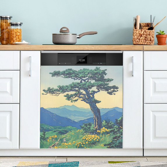 Yayeee Magnetic Dishwasher Cover for The Front Decoration Home Kitchen Machine Sticker Protector, Retro Mountain
