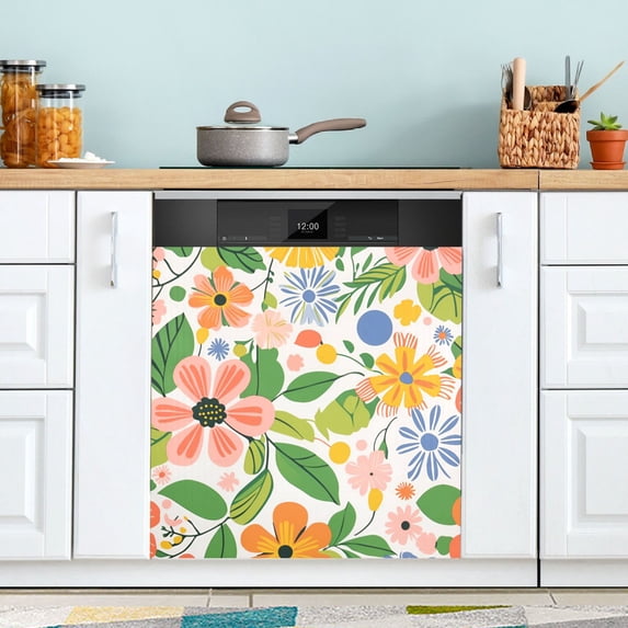 Yayeee Magnetic Dishwasher Cover for The Front Decoration Home Kitchen Machine Sticker Protector, Retro Pink Floral
