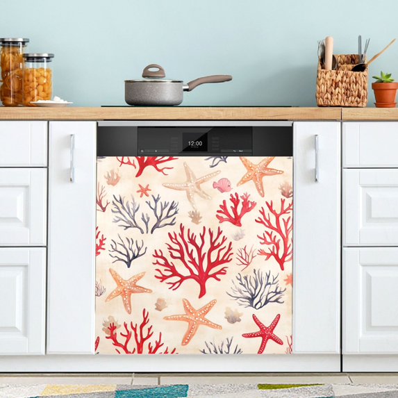 Yayeee Magnetic Dishwasher Cover for The Front Decoration Home Kitchen Machine Sticker Protector, Retro Starfish