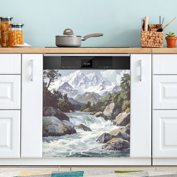 Yayeee Magnetic Dishwasher Cover for The Front Decoration Home Kitchen Machine Sticker Protector, River and Mountains