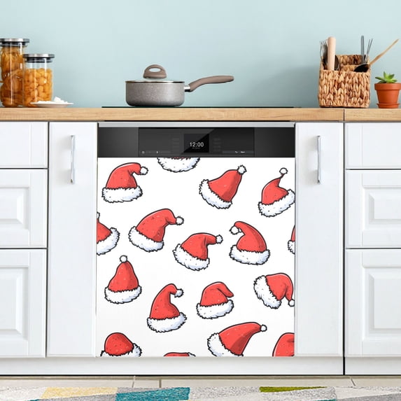 Yayeee Magnetic Dishwasher Cover for The Front Decoration Home Kitchen Machine Sticker Protector, Santa Hats Pattern
