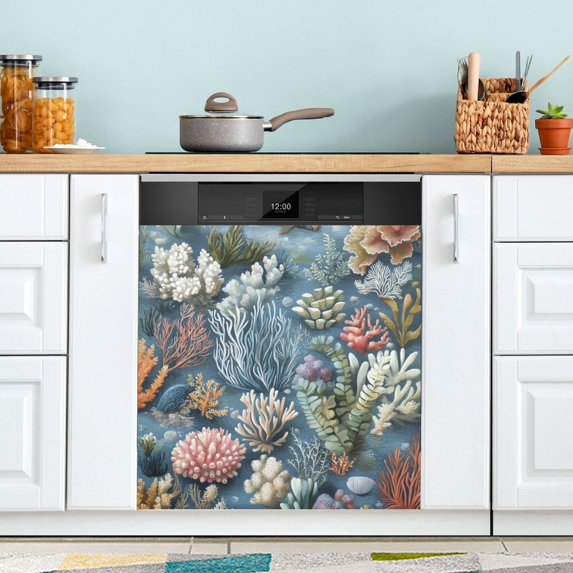 Yayeee Magnetic Dishwasher Cover for The Front Decoration Home Kitchen Machine Sticker Protector, Sea Plants Pattern
