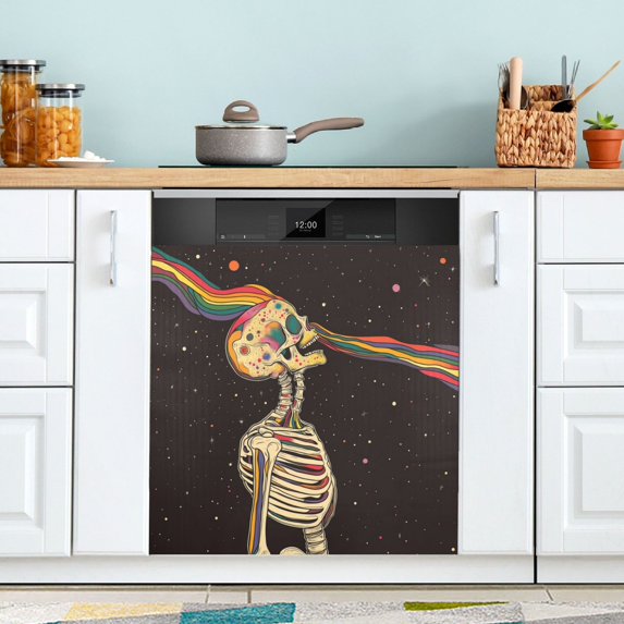 Yayeee Magnetic Dishwasher Cover for The Front Decoration Home Kitchen Machine Sticker Protector, Skeleton Stripes