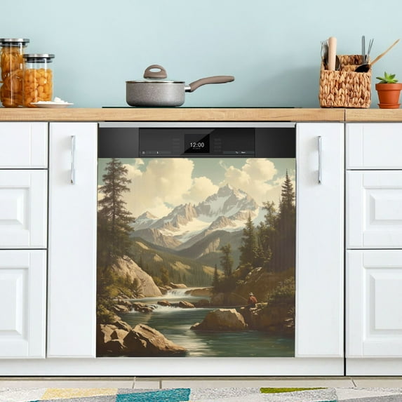 Yayeee Magnetic Dishwasher Cover for The Front Decoration Home Kitchen Machine Sticker Protector, Snow Mountains