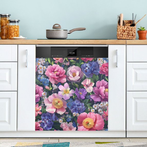 Yayeee Magnetic Dishwasher Cover for The Front Decoration Home Kitchen Machine Sticker Protector, Soft Pinks Flowers