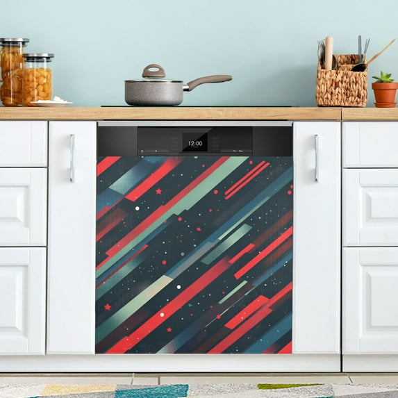 Yayeee Magnetic Dishwasher Cover for The Front Decoration Home Kitchen Machine Sticker Protector, Stars Abstract Lines