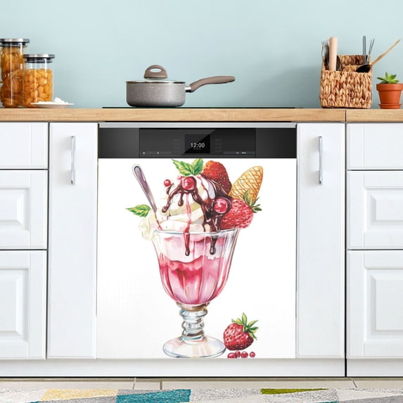 Yayeee Magnetic Dishwasher Cover for The Front Decoration Home Kitchen Machine Sticker Protector, Strawberry Ice Cream Pattern