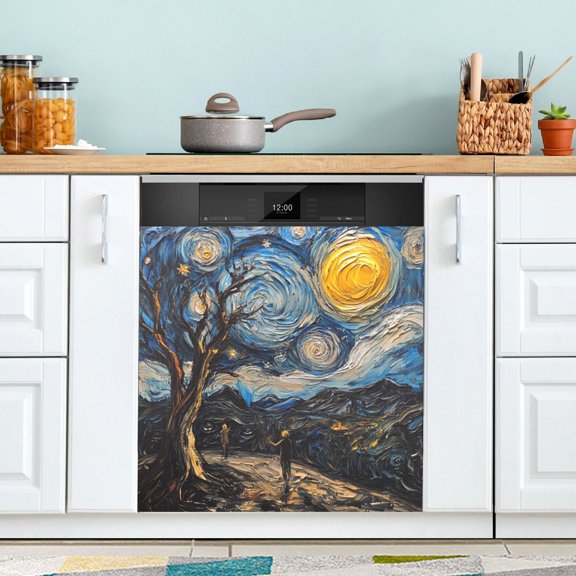 Yayeee Magnetic Dishwasher Cover for The Front Decoration Home Kitchen Machine Sticker Protector, Swirling Starry Sky
