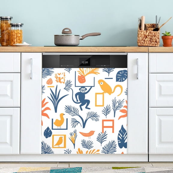 Yayeee Magnetic Dishwasher Cover for The Front Decoration Home Kitchen Machine Sticker Protector, Tropical Jungle Vibes