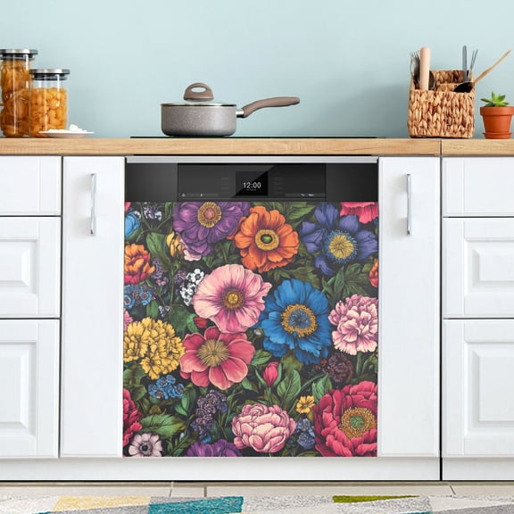 Yayeee Magnetic Dishwasher Cover for The Front Decoration Home Kitchen Machine Sticker Protector, Vibrant Blooming Flowers