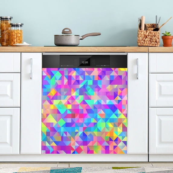 Yayeee Magnetic Dishwasher Cover for The Front Decoration Home Kitchen Machine Sticker Protector, Vibrant Geometric Pattern