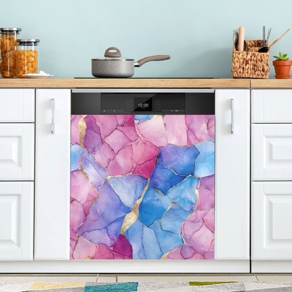 Yayeee Magnetic Dishwasher Cover for The Front Decoration Home Kitchen Machine Sticker Protector, Watercolor Blue Marble Pattern