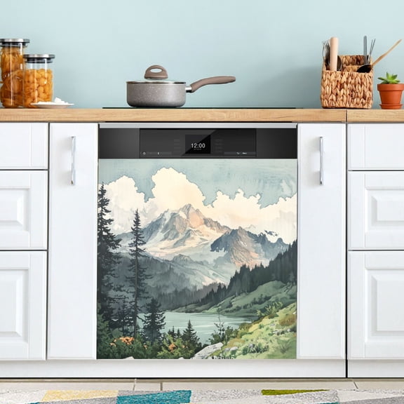 Yayeee Magnetic Dishwasher Cover for The Front Decoration Home Kitchen Machine Sticker Protector, Watercolor Mountatin