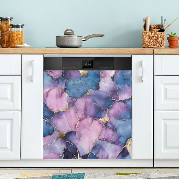 Yayeee Magnetic Dishwasher Cover for The Front Decoration Home Kitchen Machine Sticker Protector, Watercolor Pink Marble Pattern
