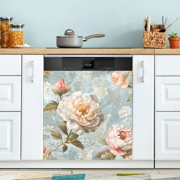 Yayeee Magnetic Dishwasher Cover for The Front Decoration Home Kitchen Machine Sticker Protector, Whimsical Rose