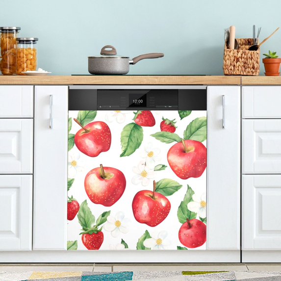Yayeee Magnetic Dishwasher Cover for The Front Decoration Home Kitchen Machine Sticker Protector, White Apple Pattern
