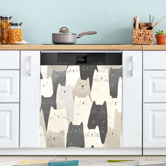 Yayeee Magnetic Dishwasher Cover for The Front Decoration Home Kitchen Machine Sticker Protector, White Cute Cats