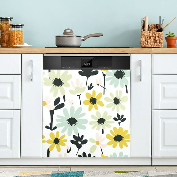 Yayeee Magnetic Dishwasher Cover for The Front Decoration Home Kitchen Machine Sticker Protector, White Flower