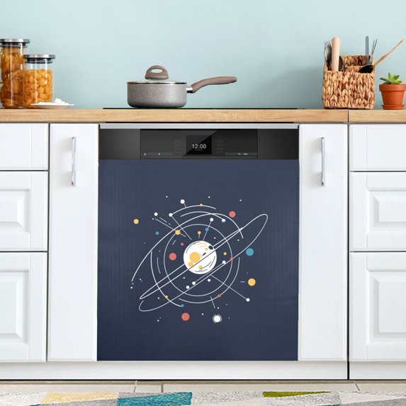 Yayeee Magnetic Dishwasher Cover for The Front Decoration Home Kitchen Machine Sticker Protector, White Planet