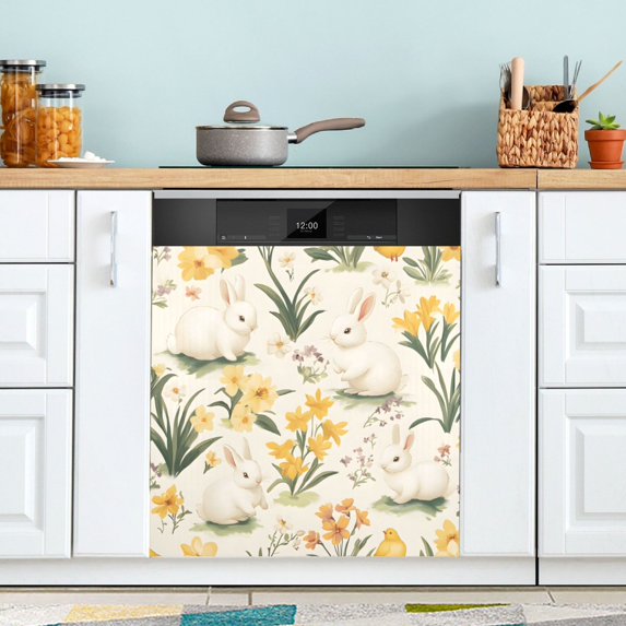 Yayeee Magnetic Dishwasher Cover for The Front Decoration Home Kitchen Machine Sticker Protector, White Rabbits