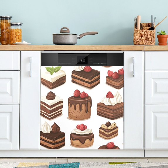 Yayeee Magnetic Dishwasher Cover for The Front Decoration Home Kitchen Machine Sticker Protector, White Sweet Cakes