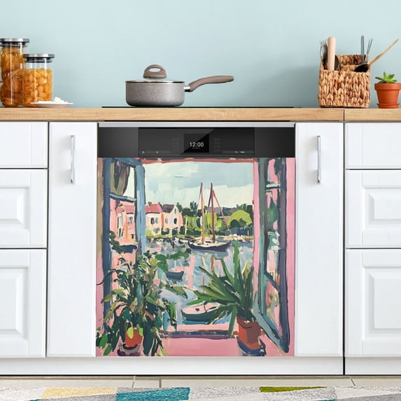 Yayeee Magnetic Dishwasher Cover for The Front Decoration Home Kitchen Machine Sticker Protector, Window Plants