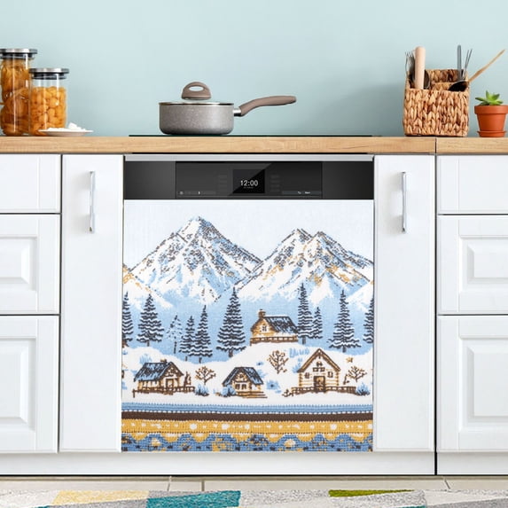 Yayeee Magnetic Dishwasher Cover for The Front Decoration Home Kitchen Machine Sticker Protector, Winter Village