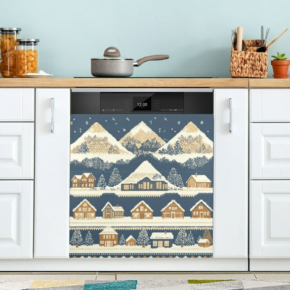 Yayeee Magnetic Dishwasher Cover for The Front Decoration Home Kitchen Machine Sticker Protector, Winter Village