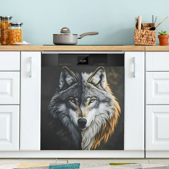 Yayeee Magnetic Dishwasher Cover for The Front Decoration Home Kitchen Machine Sticker Protector, Wolf Pattern