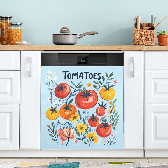 Yayeee Magnetic Dishwasher Cover for The Front Decoration Home Kitchen Machine Sticker Protector, Yellow Floral Tomatoes