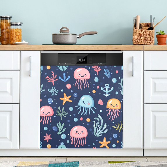Yayeee Magnetic Dishwasher Cover for The Front Decoration Home Kitchen Machine Sticker Protector, Yellow Jellyfish