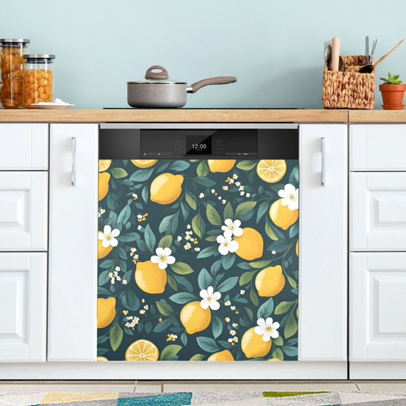 Yayeee Magnetic Dishwasher Cover for The Front Decoration Home Kitchen Machine Sticker Protector, Yellow Lemons
