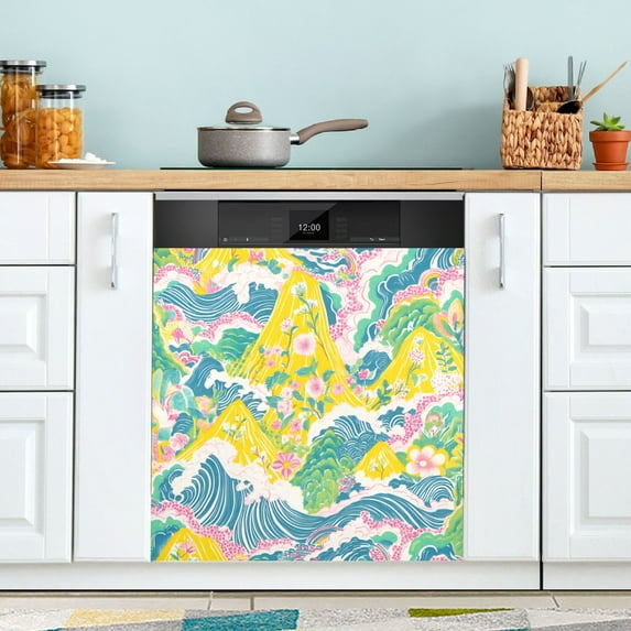 Yayeee Magnetic Dishwasher Cover for The Front Decoration Home Kitchen Machine Sticker Protector, Yellow Mountains
