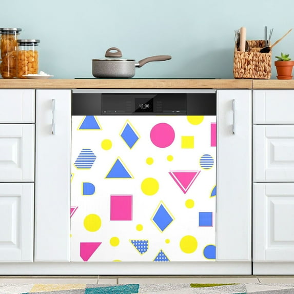 Yayeee Magnetic Dishwasher Cover for The Front Decoration Home Kitchen Machine Sticker Protector, Yellow Retro Round