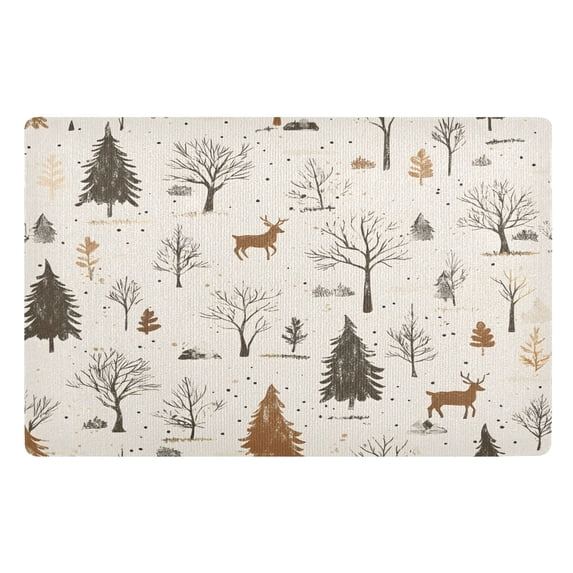 Yayeee Doormat for Inside 20"x32" Absorbent Low-Profile Washable Non-Slip Rubber Backed Entryway Rug, Beige Christmas Forest