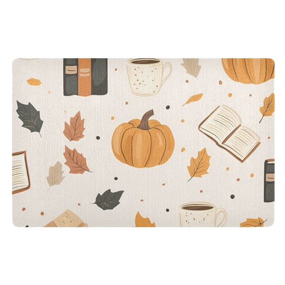 Yayeee Doormat for Inside 20"x32" Absorbent Low-Profile Washable Non-Slip Rubber Backed Entryway Rug, Beige Fall Pumpkin