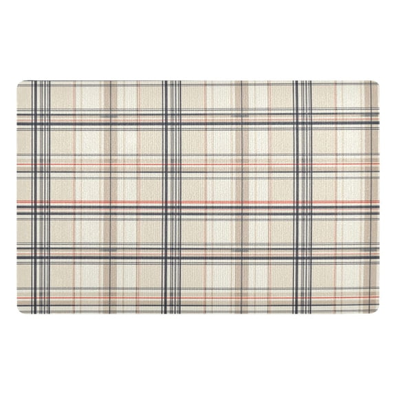 Yayeee Doormat for Inside 20"x32" Absorbent Low-Profile Washable Non-Slip Rubber Backed Entryway Rug, Beige Plaid Pattern